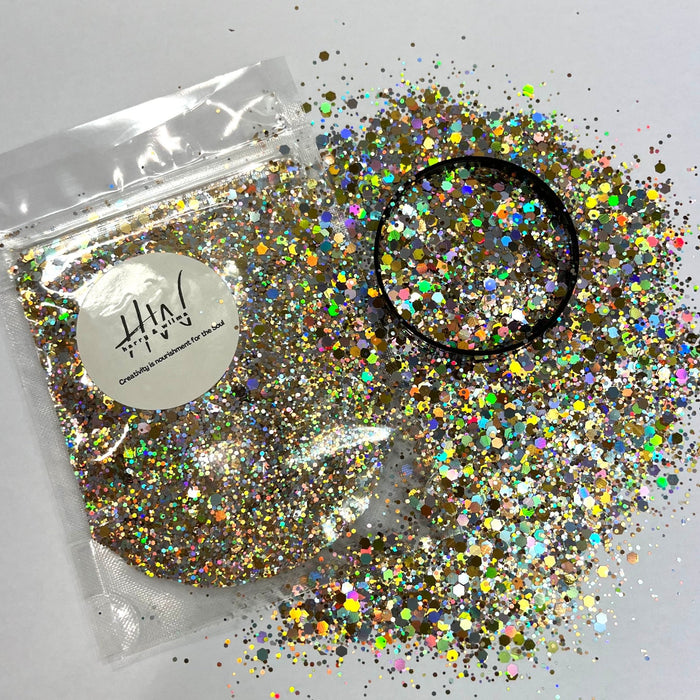 Super Sparkle Extreme Holographic Glitter 20g - Golden Silver - Harry & Wilma