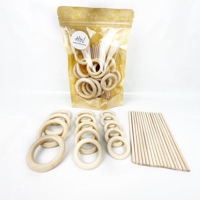 Wood Craft Rings and Dowels Natural 30pcs - Harry & Wilma