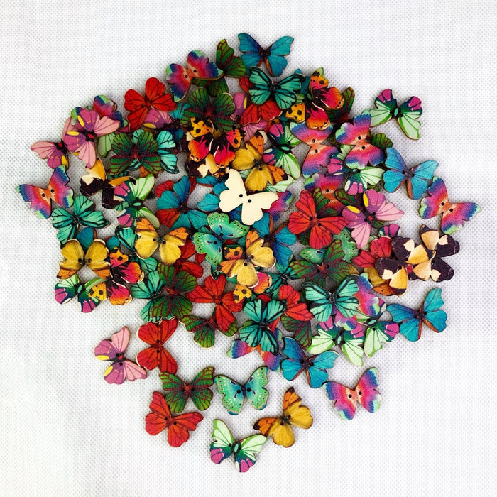 Wooden Butterfly Buttons 100pc - Harry & Wilma